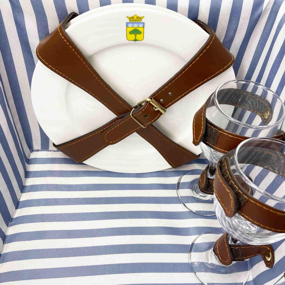 Saint-Malo Blue Striped Picnic Basket with Table, 4 Person