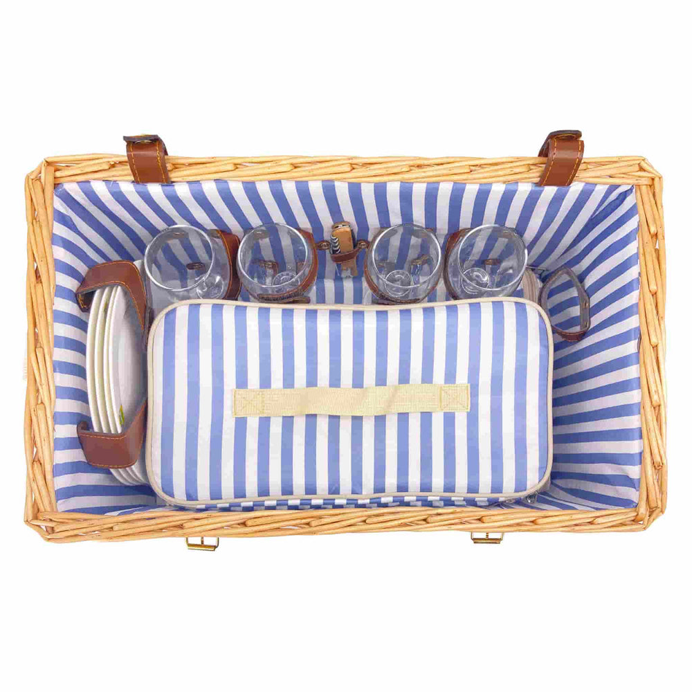 Saint-Malo Blue Striped Picnic Basket with Table, 4 Person