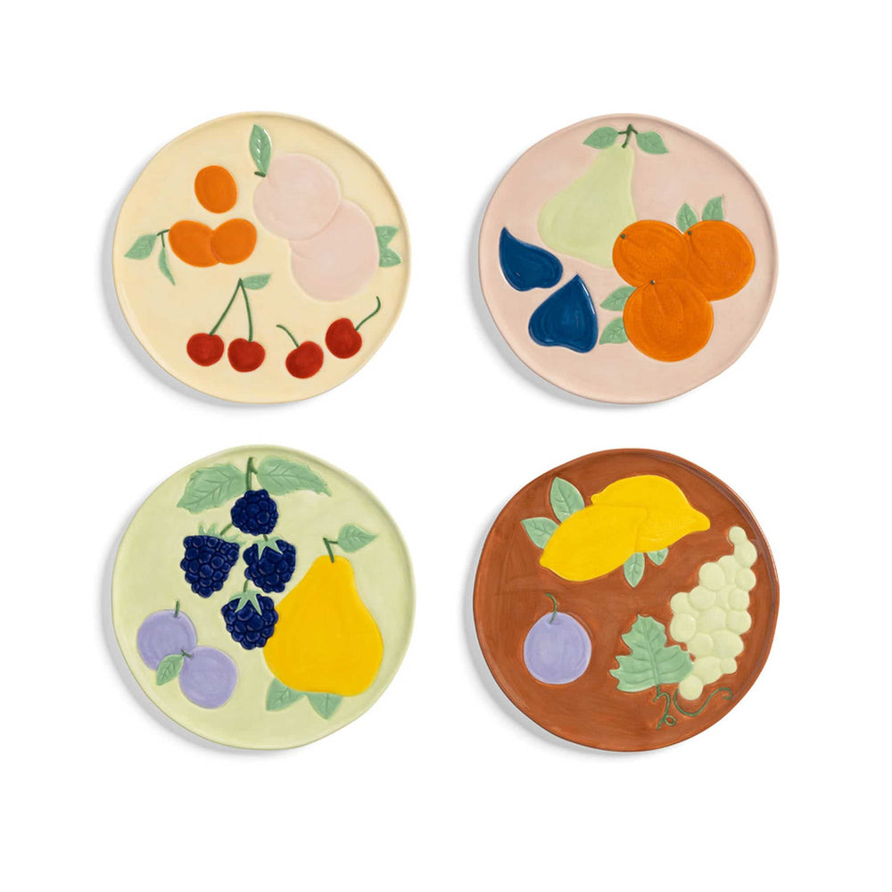 Set of 4 Assorted Fruit Side Plates, 16cm