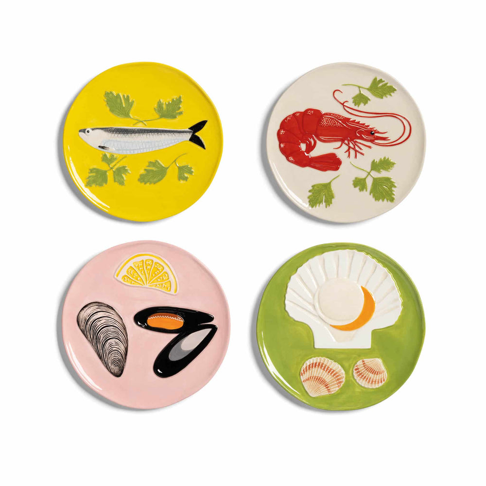 Set of 4 Assorted Seafood Side Plates, 16cm