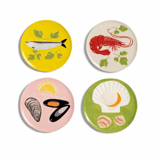 Set of 4 Assorted Seafood Side Plates, 16cm