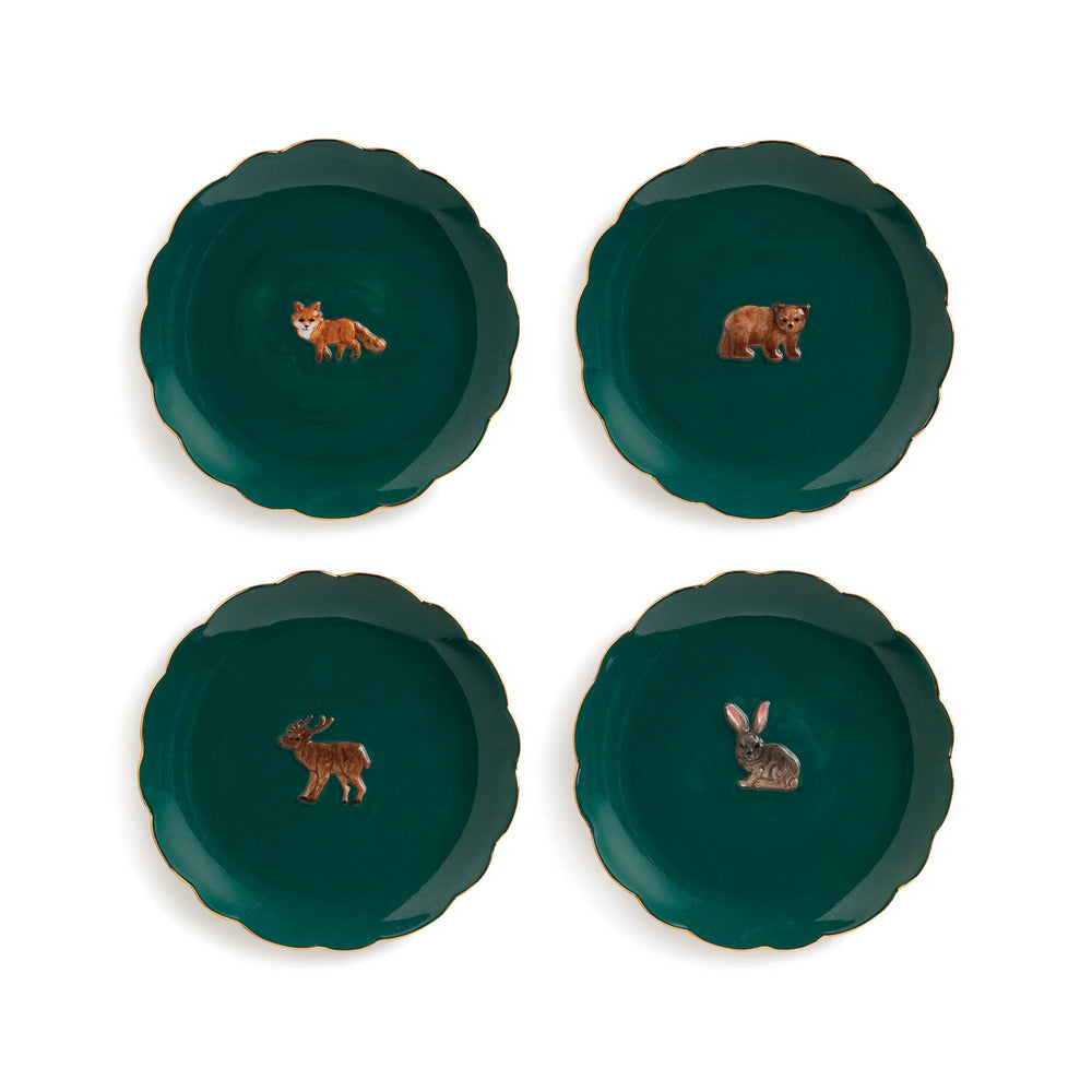 Set of Four Woodland Animal Side Plates, 17cm