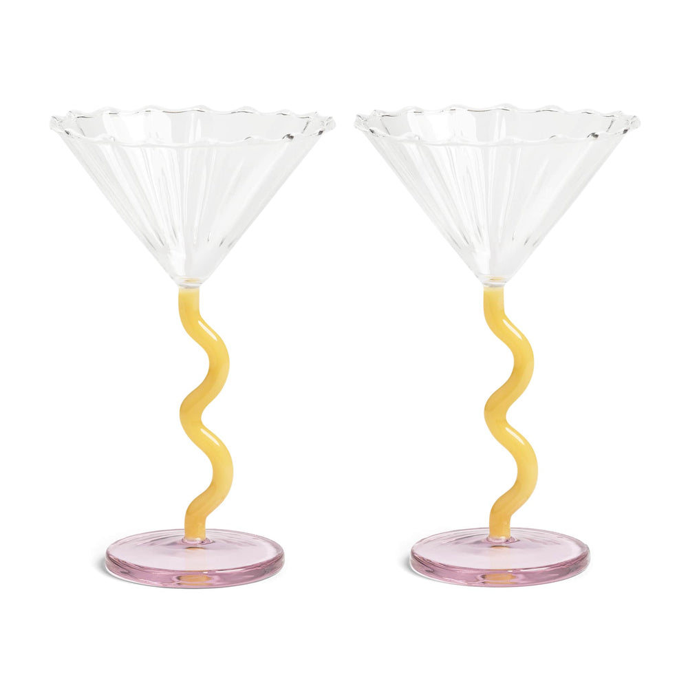 Set of 2 Yellow & Pink Zig Zag Martini Glasses, 150ml