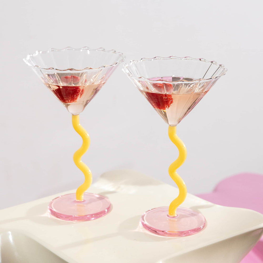 Set of 2 Yellow & Pink Zig Zag Martini Glasses, 150ml