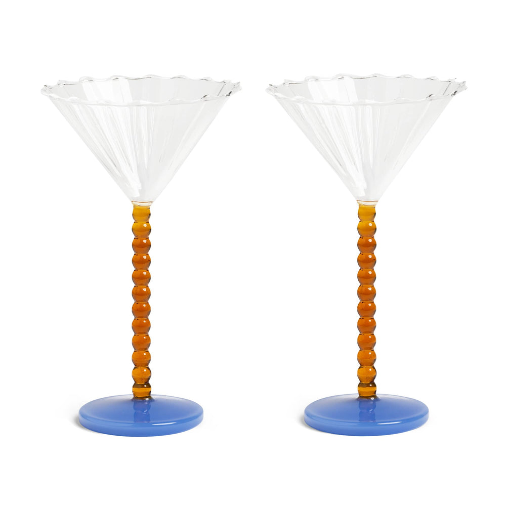 Set of 2 Amber Bubble Stem Martini Glasses, 150ml