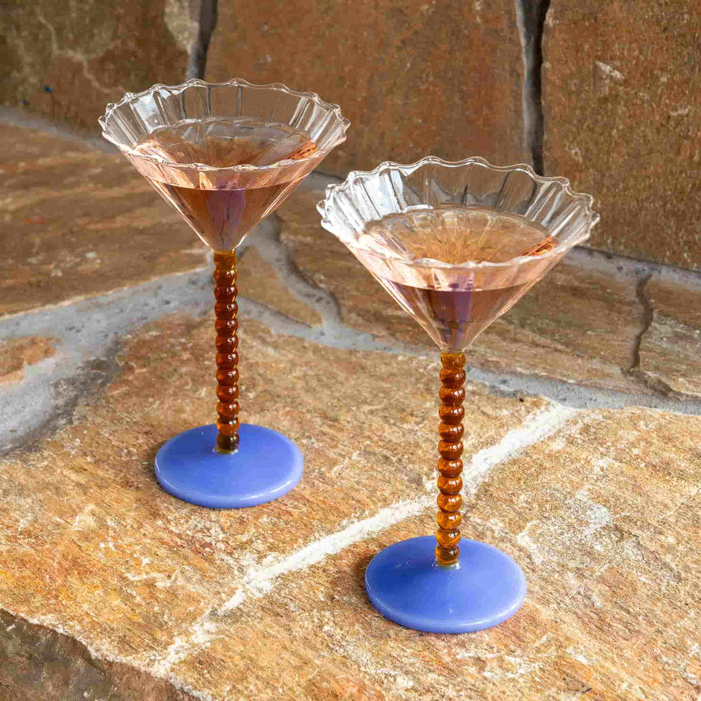 Set of 2 Amber Bubble Stem Martini Glasses, 150ml