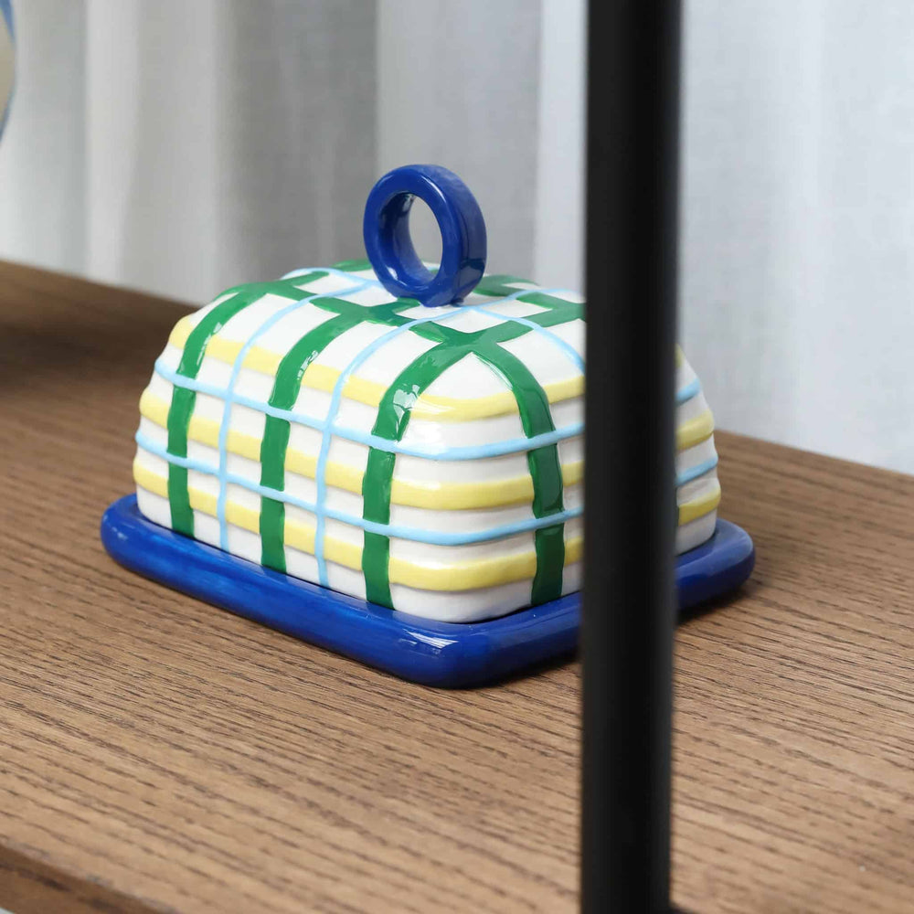 Blue Plaid Butter Dish