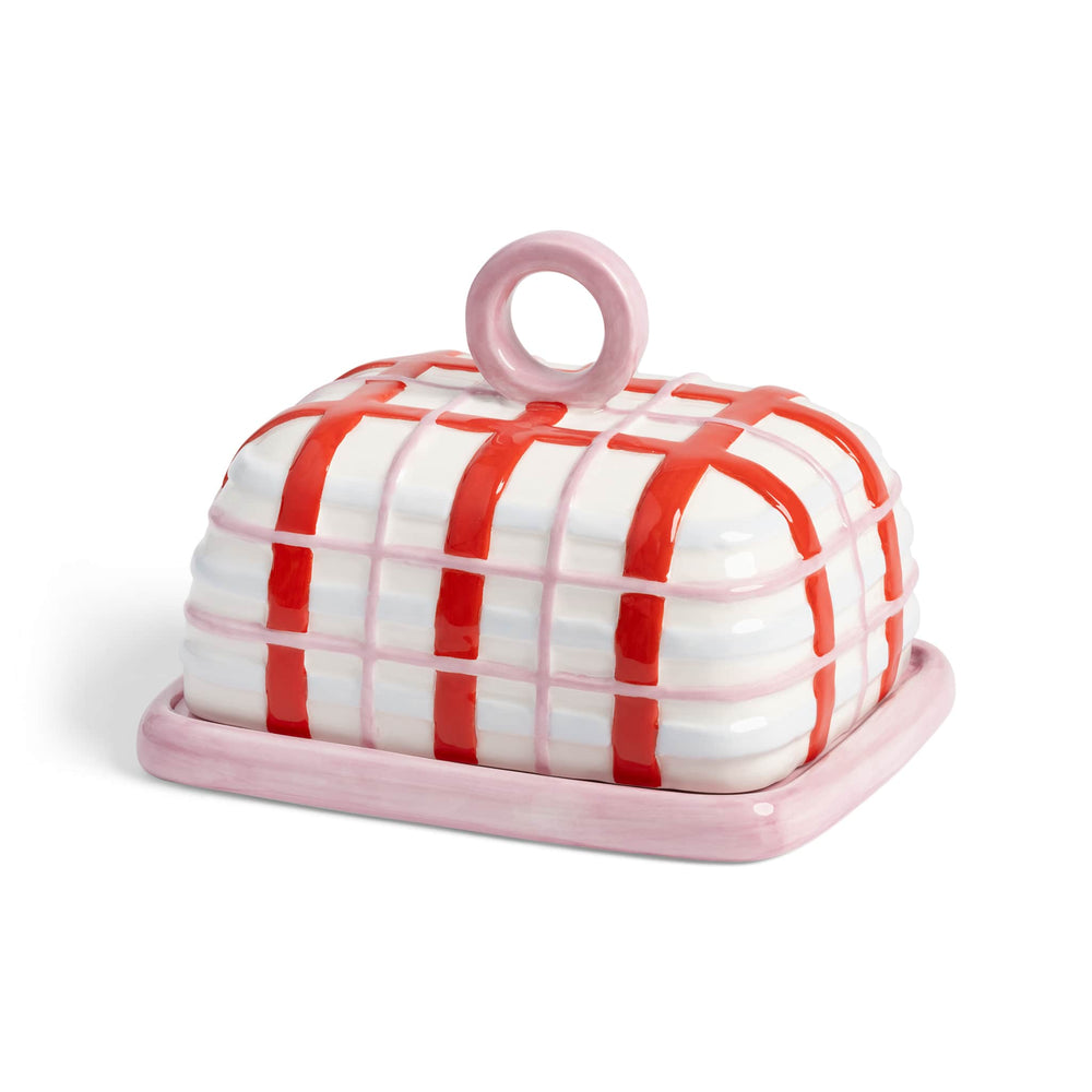 Pink Plaid Butter Dish