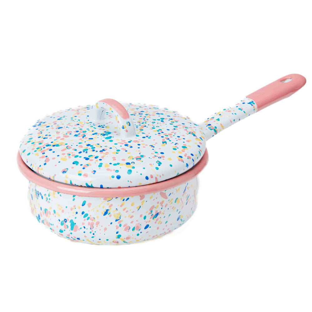 Pink Dot Enamel Saute Pan with Lid, 16cm