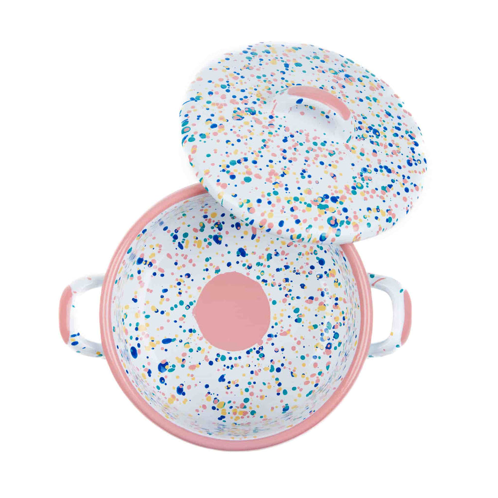 Pink Dot Enamel Casserole with Lid, 18cm