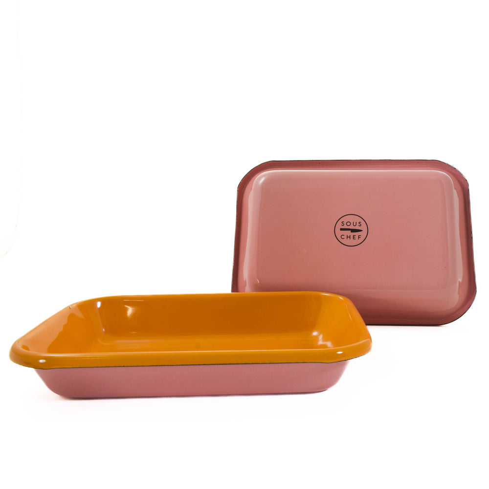 Kapka Colourblock Enamel Roasting Dish 21cm, Pink & Yellow