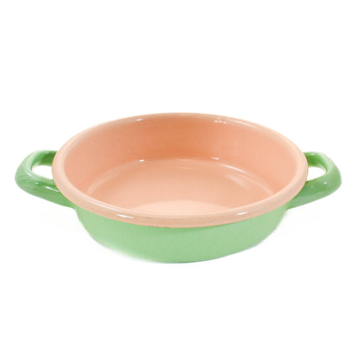 Kapka Colourblock Enamel Frying Pan, 16cm, Green & Beige