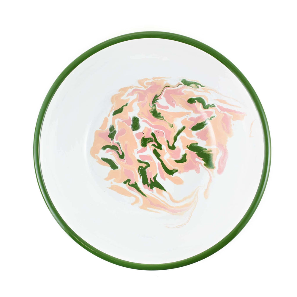 Green Marble Enamel Large Salad Bowl, 32cm