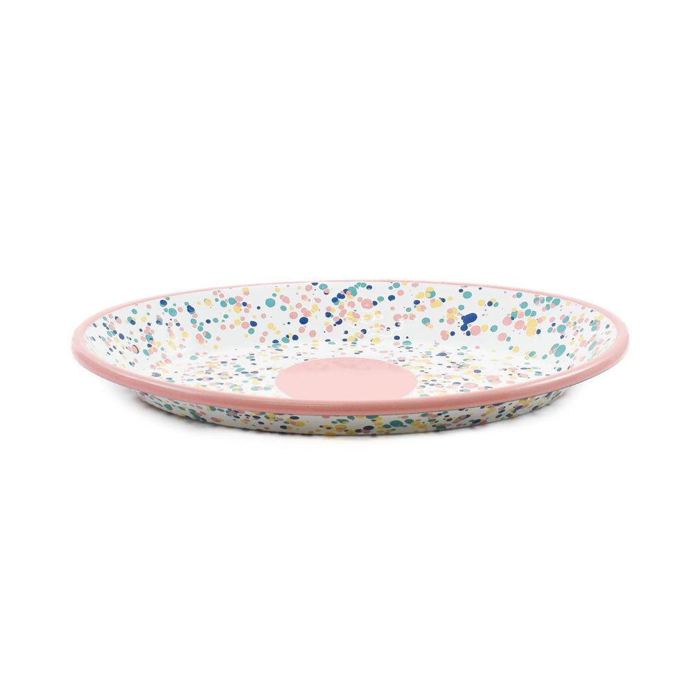 Pink Dot Enamel Oval Serving Tray, 31cm