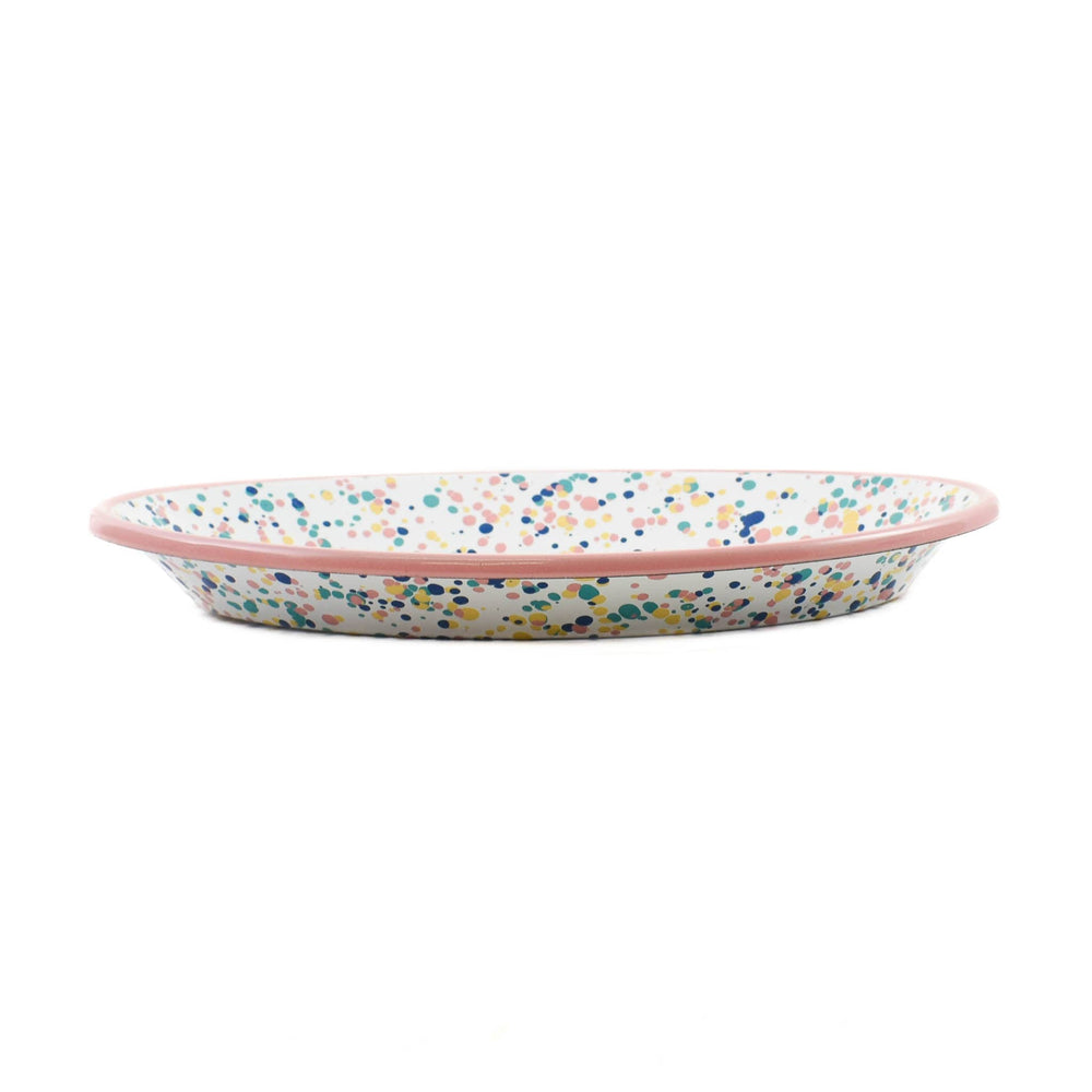 Pink Dot Enamel Oval Serving Tray, 31cm