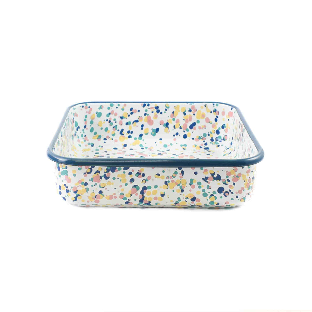 Blue Dot Enamel Square Roasting & Serving Dish, 21cm