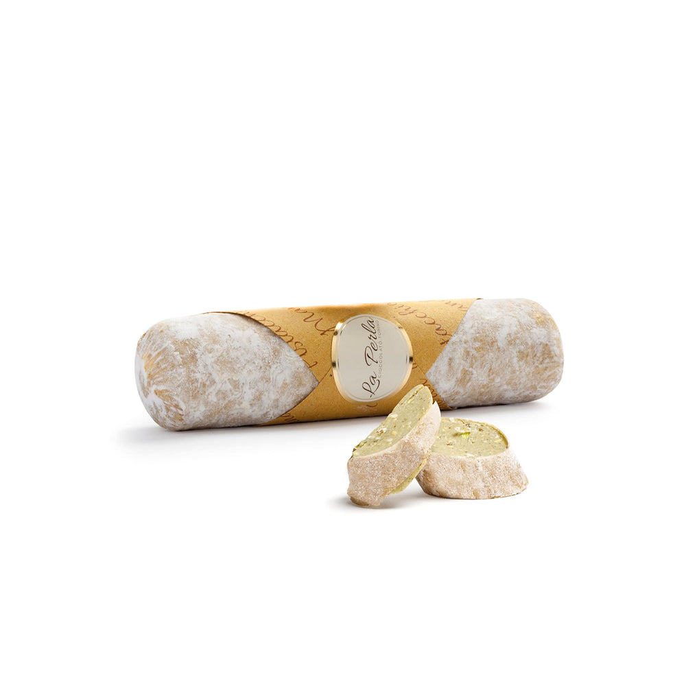 La Perla di Torino Pistachio & Almond White Chocolate Salami, 120g