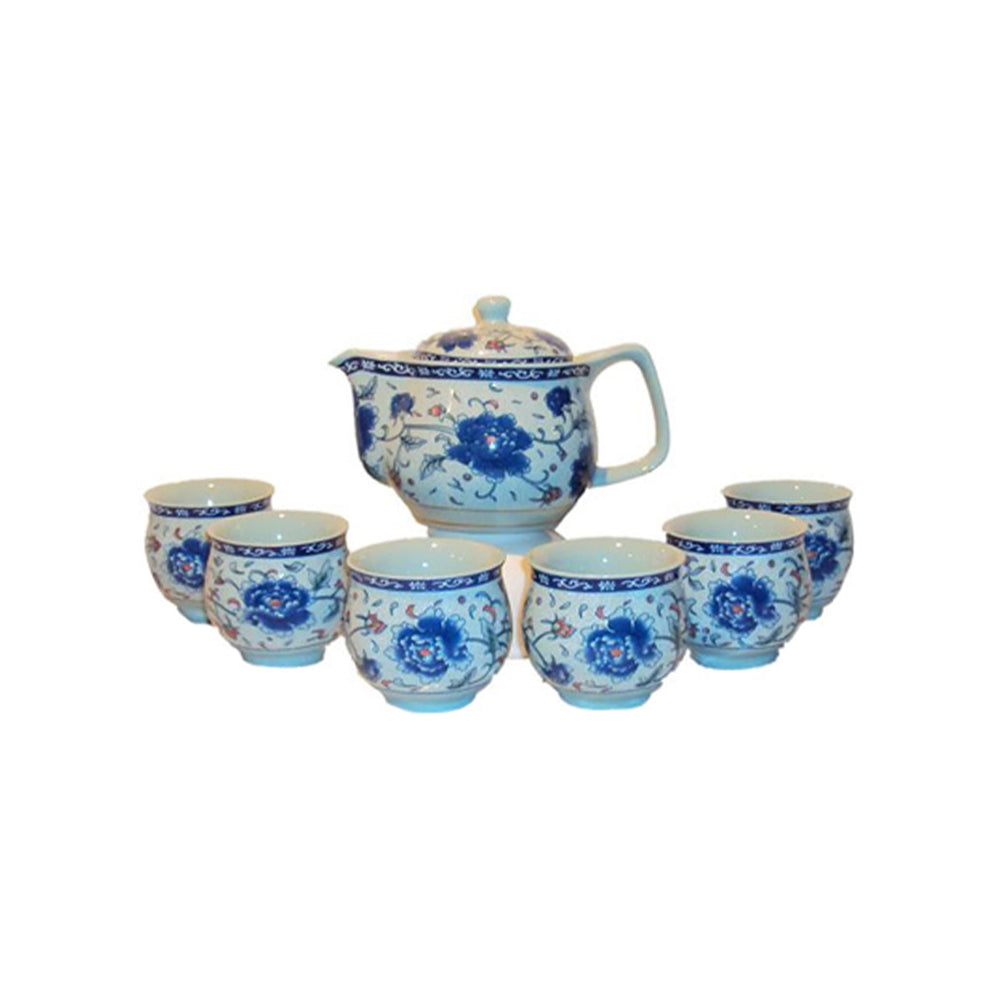 7 Piece Blue Flower Tea Set