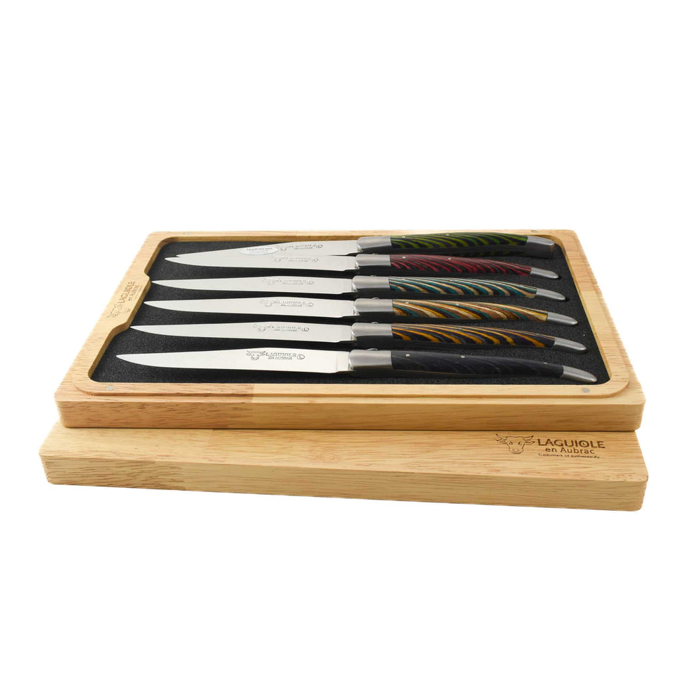 Laguiole en Aubrac Set of 6 Steak Knives, Striped Wood