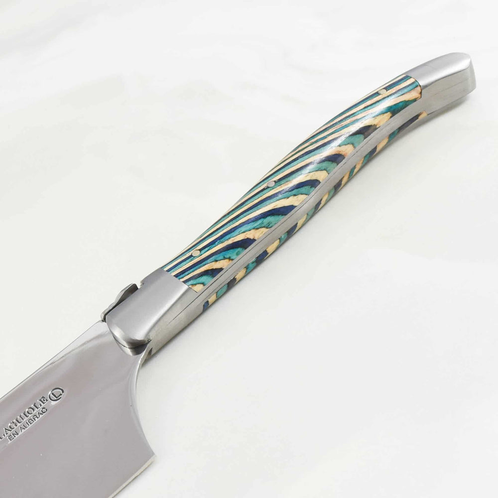 Laguiole en Aubrac Turquoise Hard Cheese Knife, Striped Wood