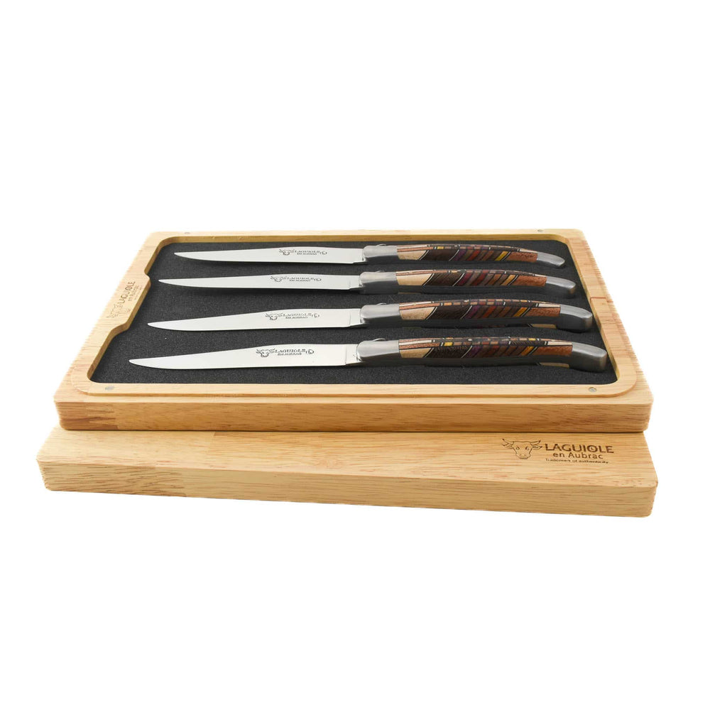 Laguiole en Aubrac Set of 4 Steak Knives, Geometric Wood