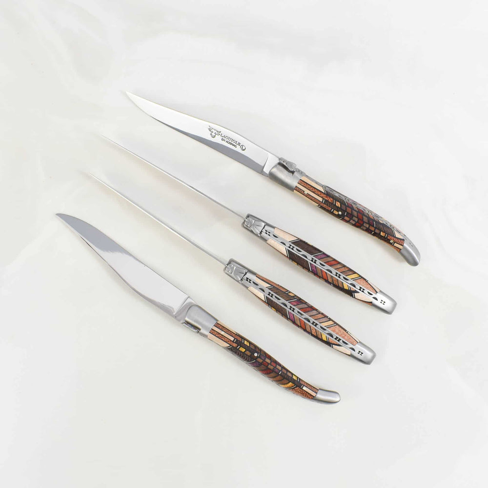 Laguiole en Aubrac Set of 4 Steak Knives, Geometric Wood