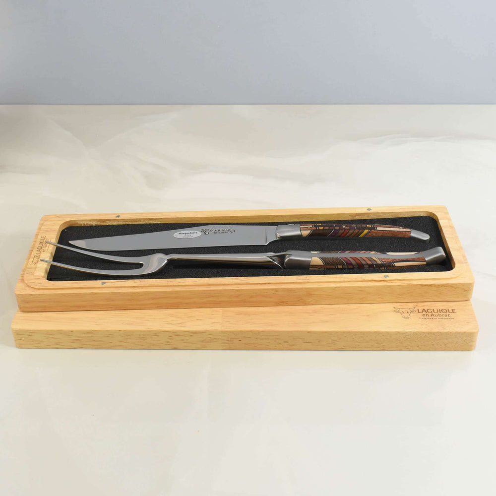 Laguiole en Aubrac Carving Set, Geometric Wood