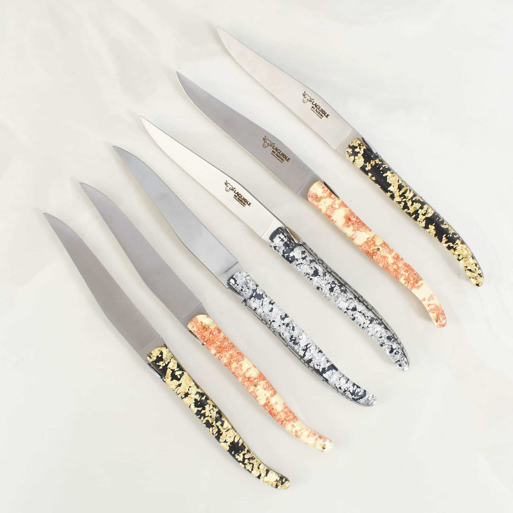 Laguiole en Aubrac Set of 6 Gold, Silver & Bronze Steak Knives