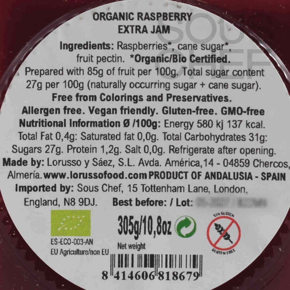 LoRUSSo Organic Artisanal Raspberry Jam, 305g