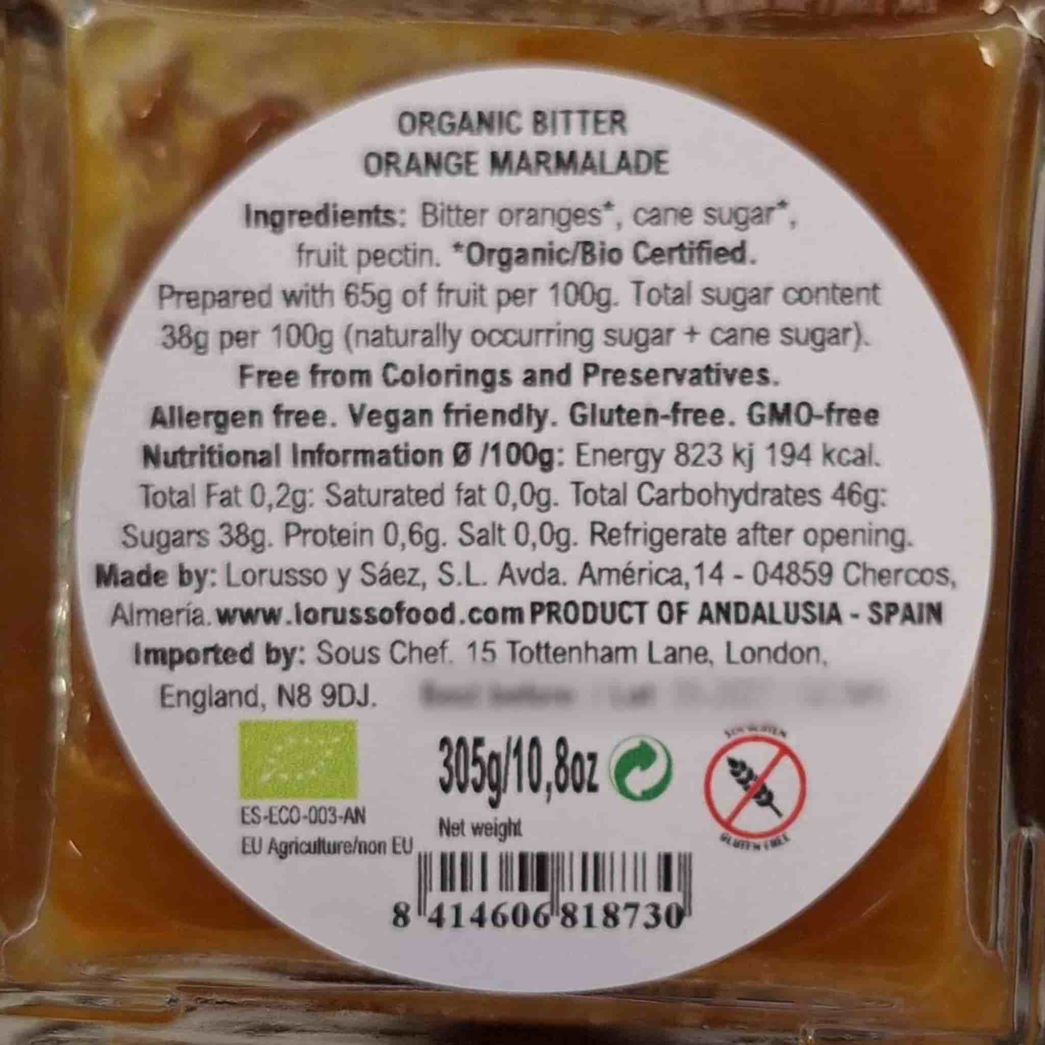 LoRUSSo Organic Artisanal Bitter Orange Jam, 305g