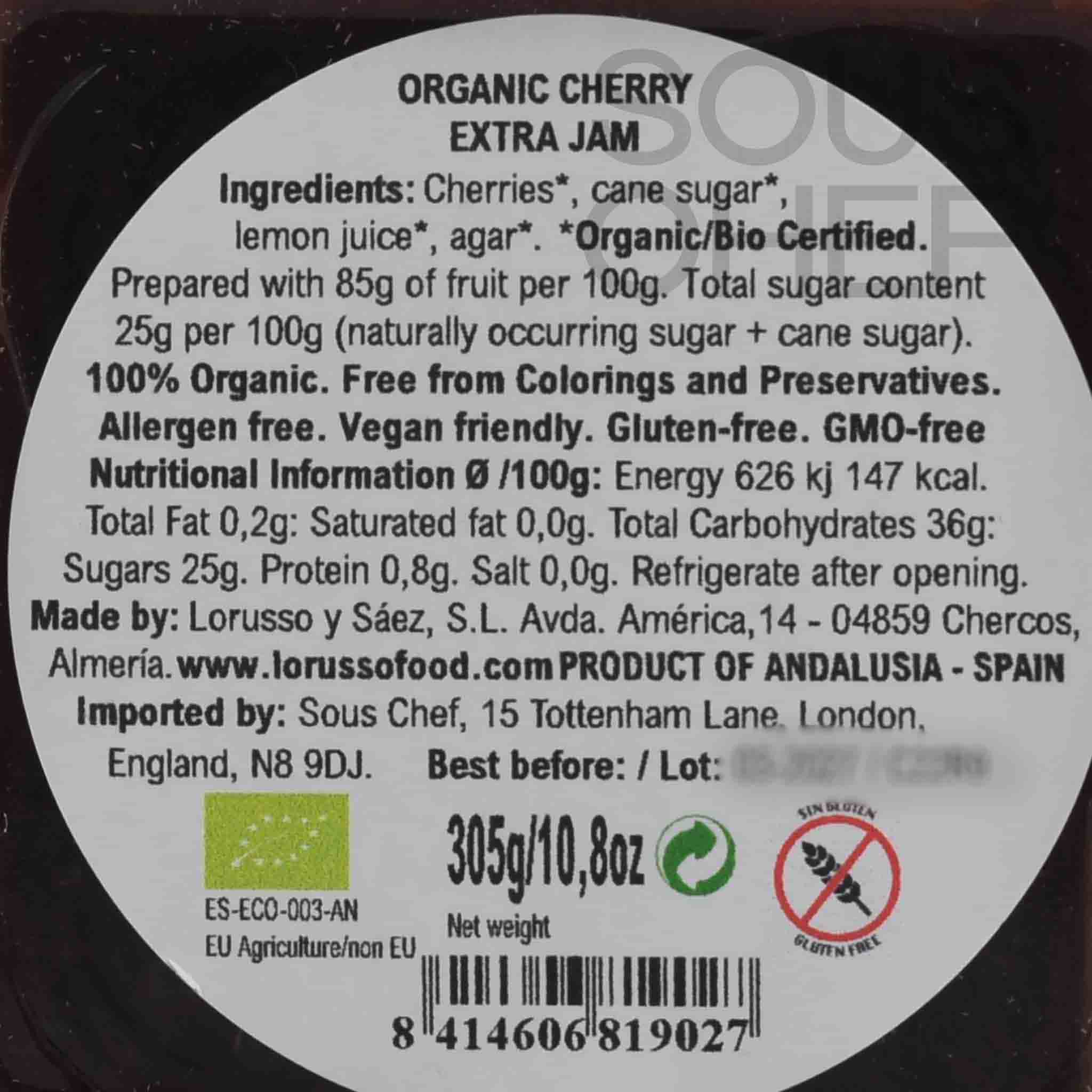 LoRUSSo Organic Artisanal Cherry Jam, 305g