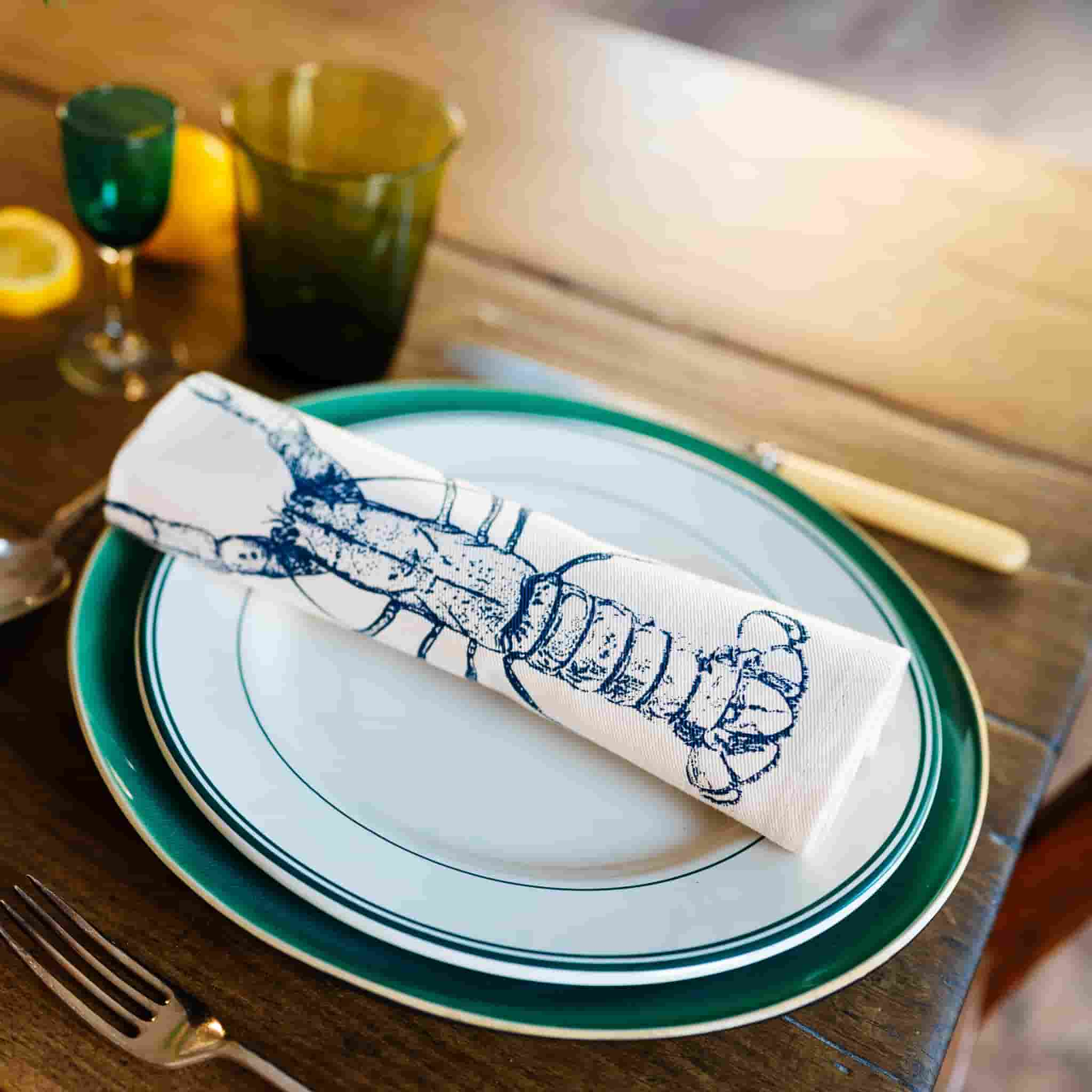 Set fof 4 Blue Lobster Napkins