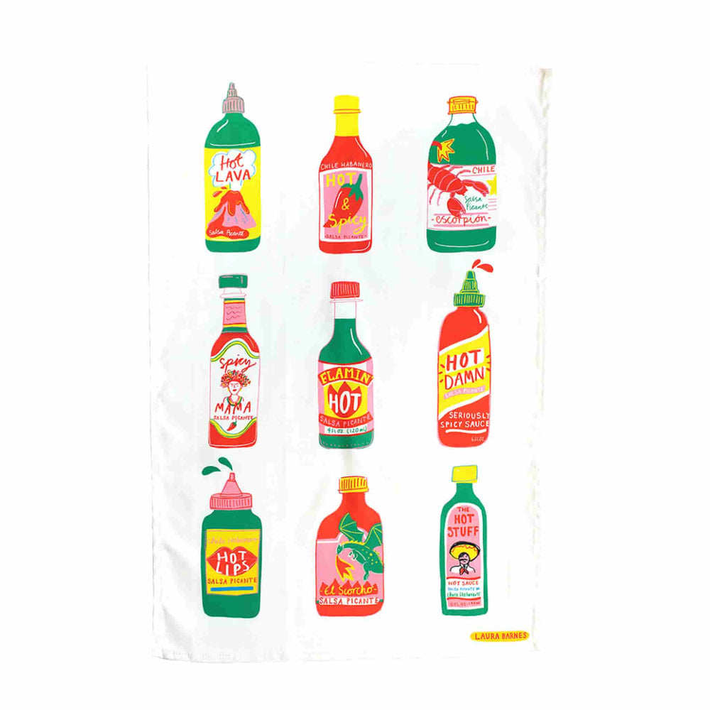 Laura Barnes Hot Sauce Organic Cotton Tea Towel