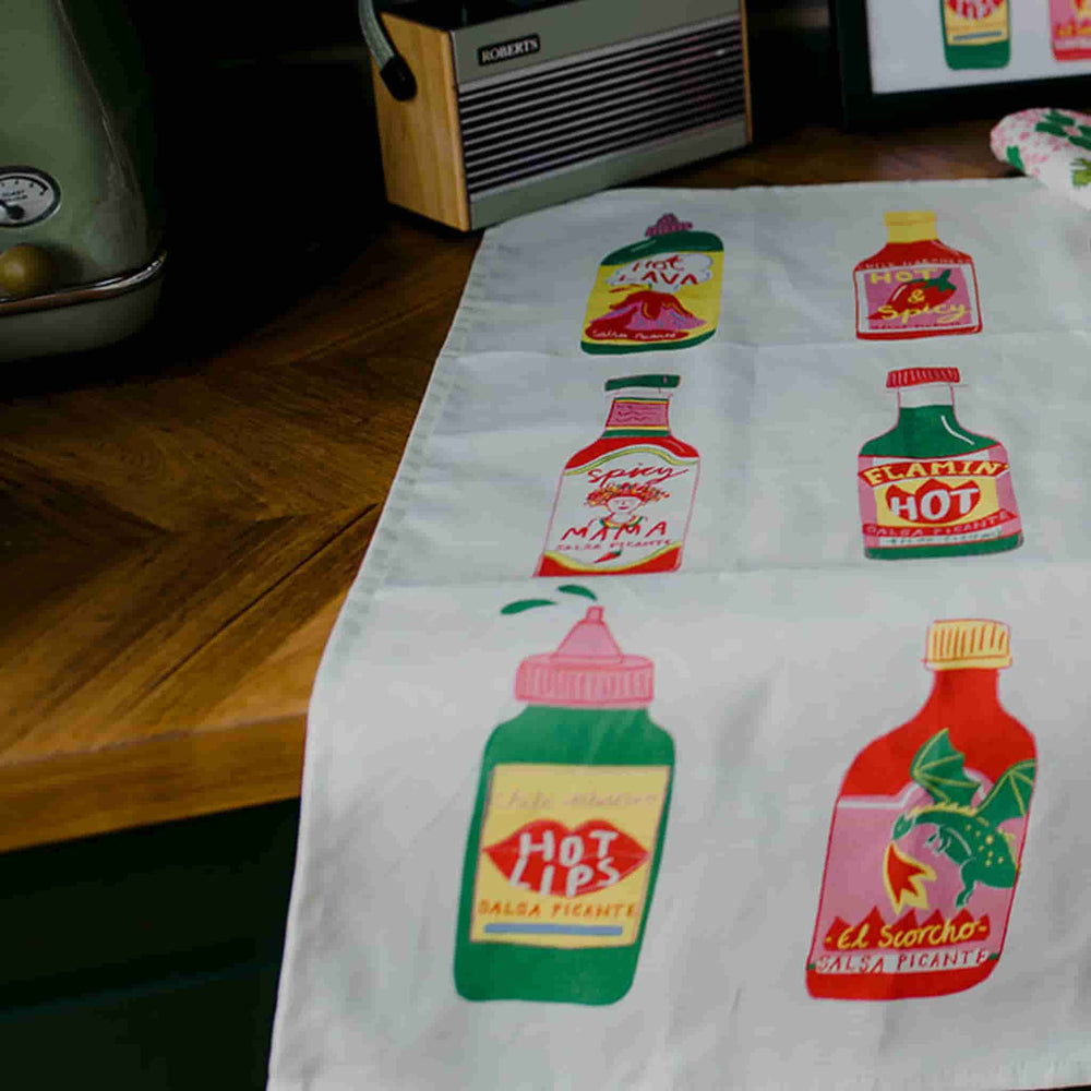 Laura Barnes Hot Sauce Organic Cotton Tea Towel