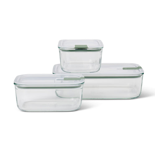 Mepal Easyclip 3 Piece Set Glass Food Storage Container, Nordic Sage