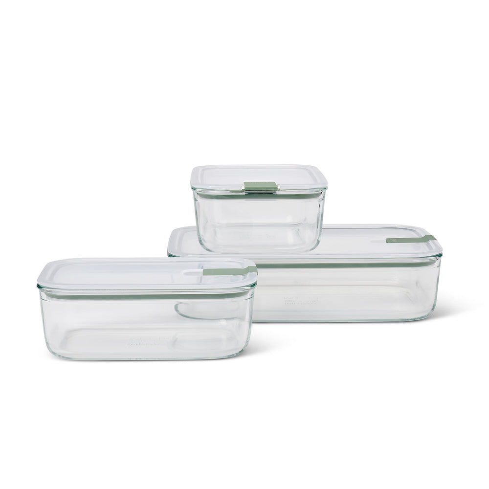 Mepal Easyclip 3 Piece Set Glass Food Storage Container, Nordic Sage