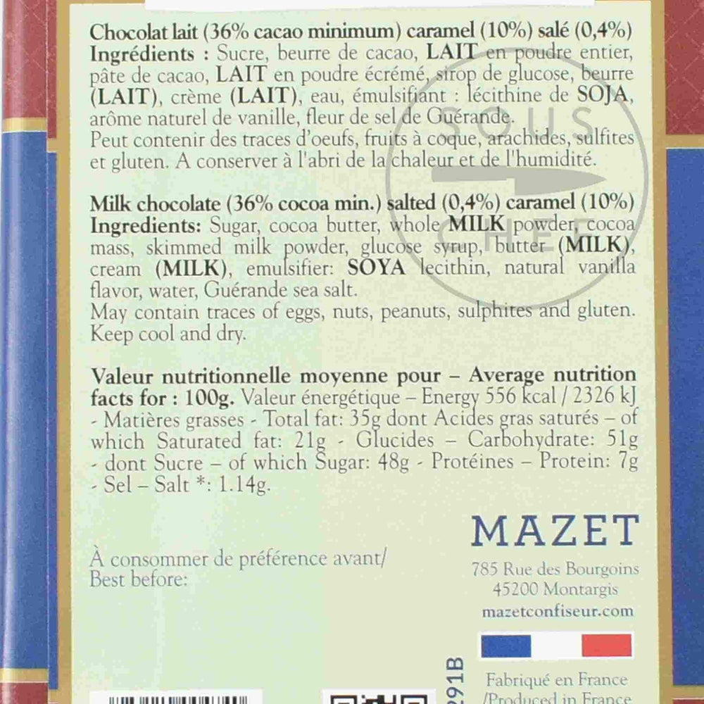 Mazet Milk Salted Caramel Chocolate Bar, 100g