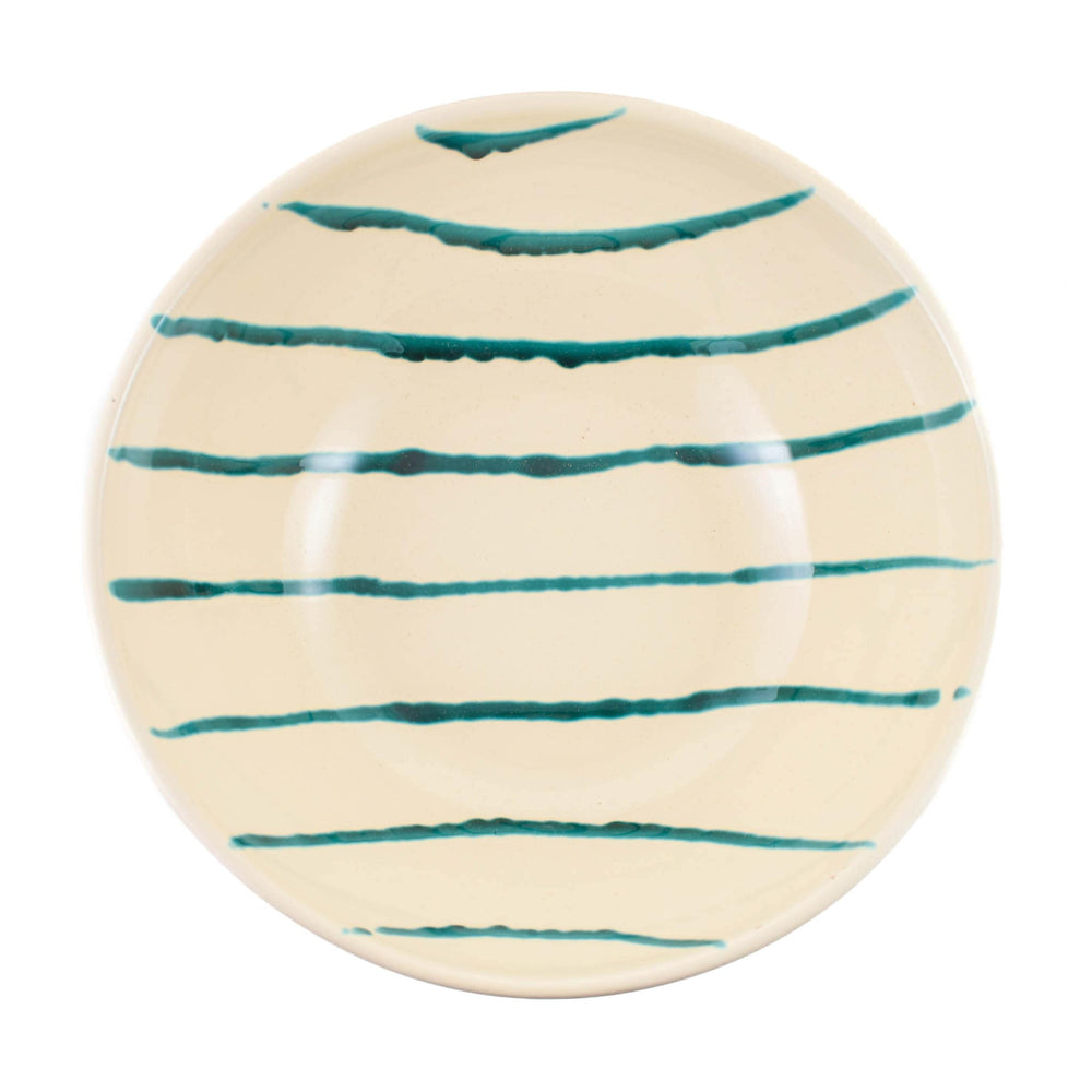 Puglia Teal Stripe Large Salad Bowl, 34cm