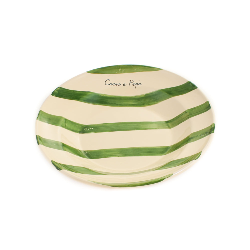 Puglia "Cacio E Pepe" Green Stripe Pasta Bowl, 29cm