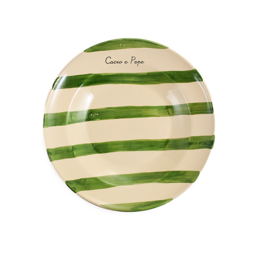 Puglia "Cacio E Pepe" Green Stripe Pasta Bowl, 29cm