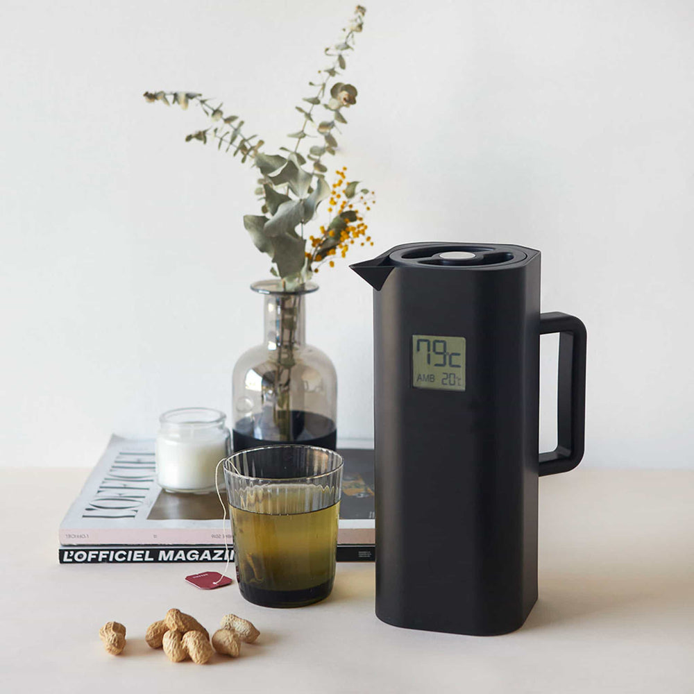 Black Thermos with Thermometer, 1 Litre