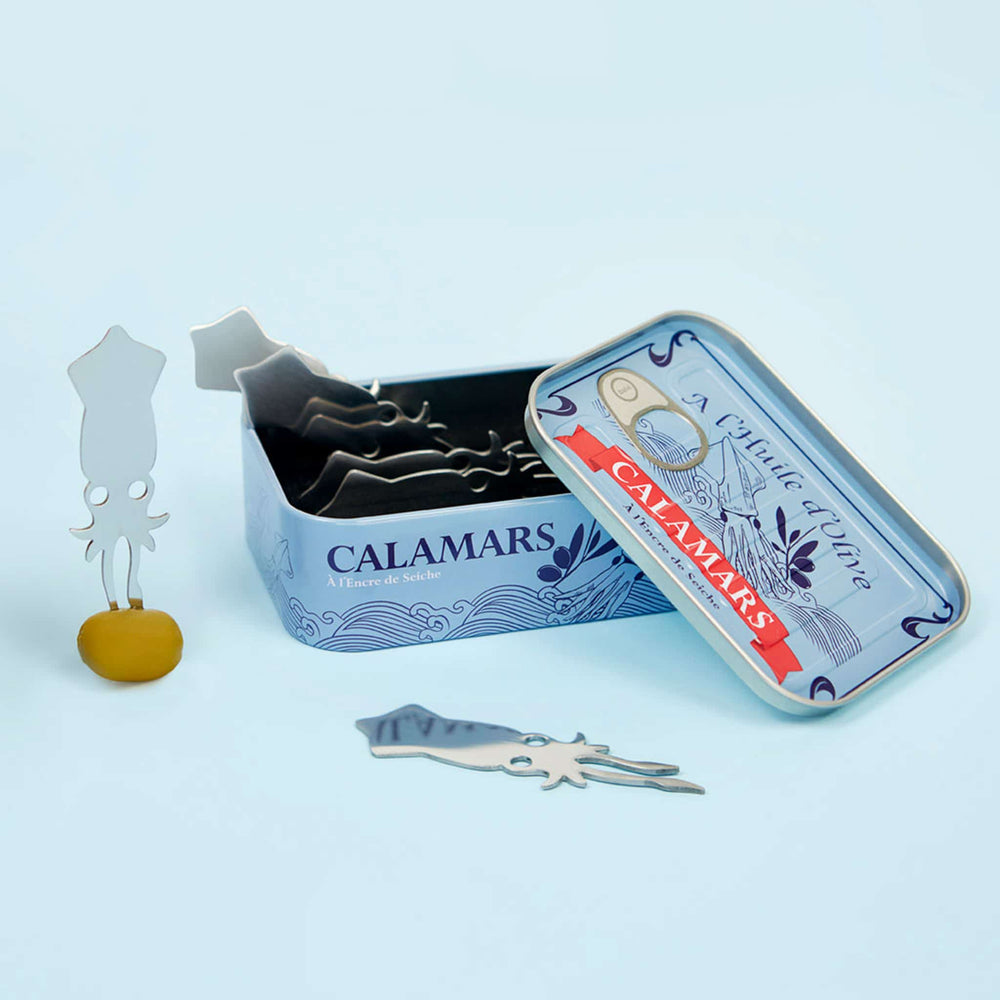 Set of 6 Calamari Snacking Forks in a Tin