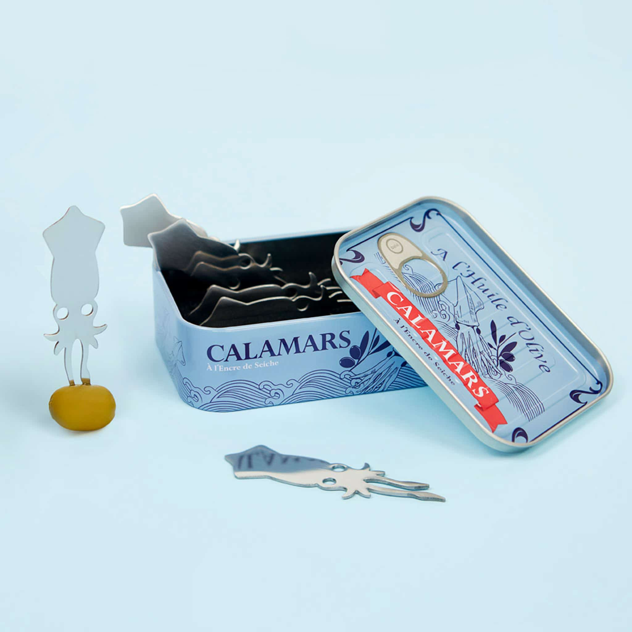 Set of 6 Calamari Snacking Forks in a Tin