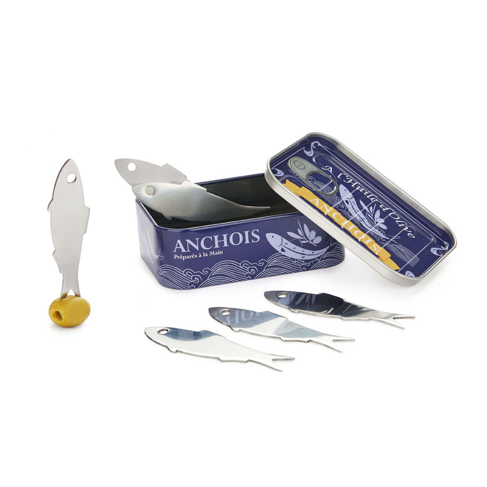 Set of 6 Anchovy Snacking Forks in a Tin