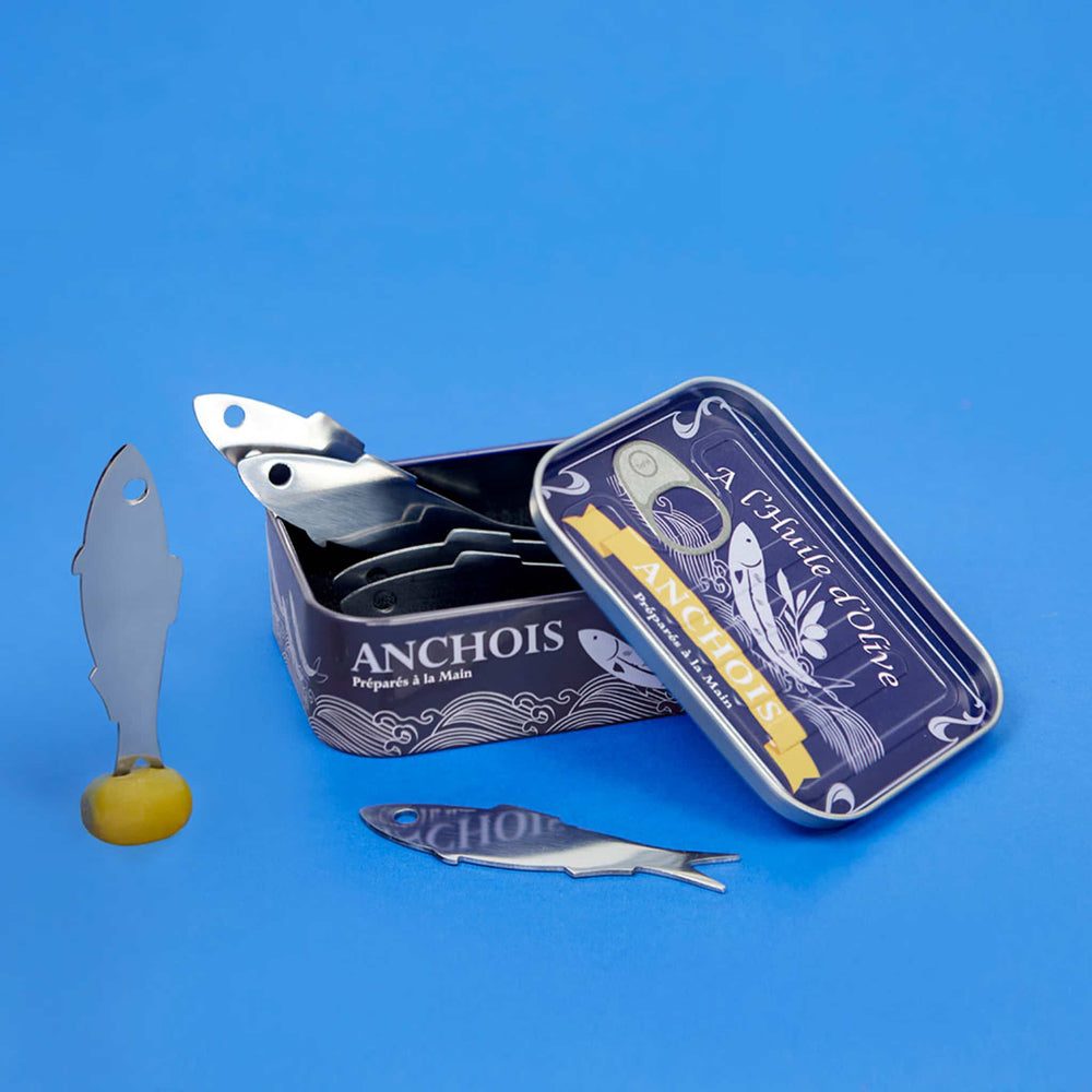 Set of 6 Anchovy Snacking Forks in a Tin