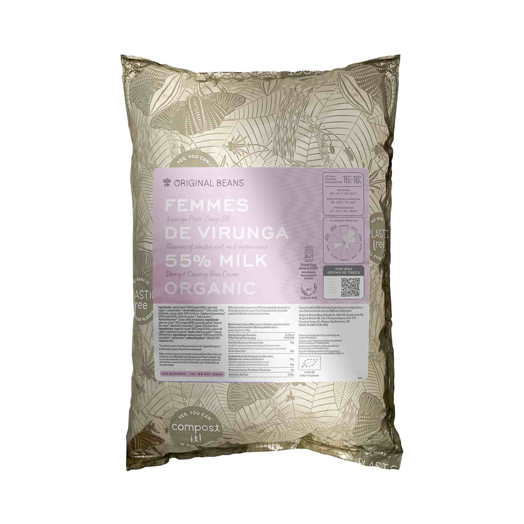 Original Benas 55% Femmes de Virunga Dark Milk Couverture Chocolate, 2kg