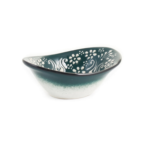 Turkish White Patterned Oval Bowl, 12.5cm