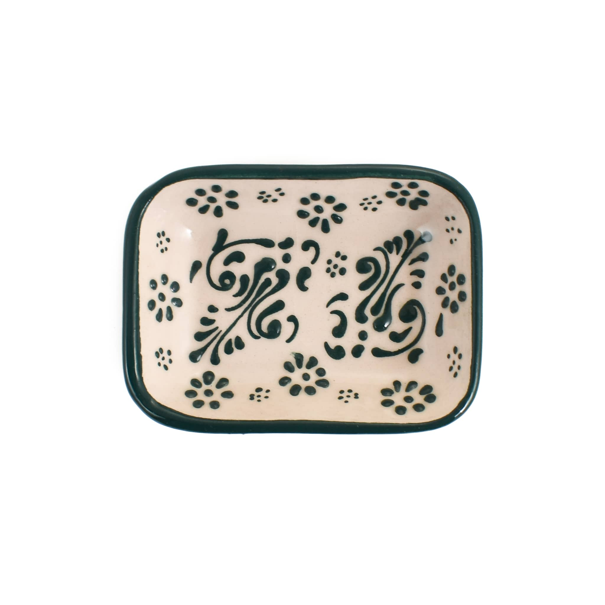 Turkish Green Patterned Rectangular Sauce Dish, 10.5x8cm