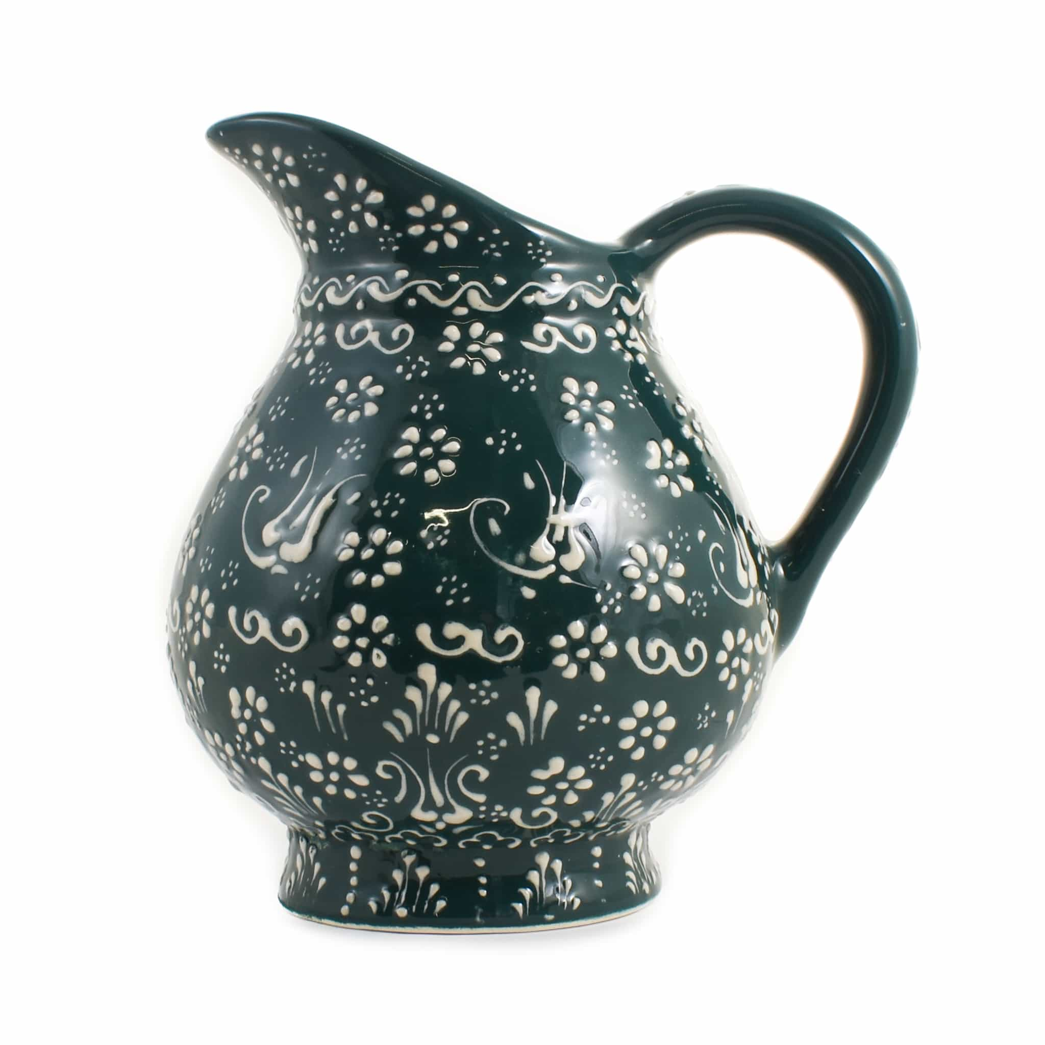 Turkish White Patterned Round Jug, 2 Litre