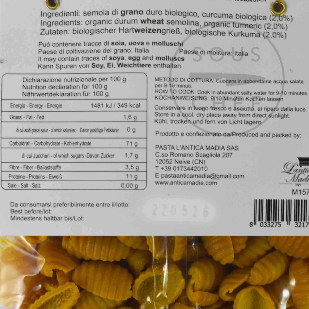 Pasta L'Antica Organic Gnocchi Pasta with Turmeric, 250g